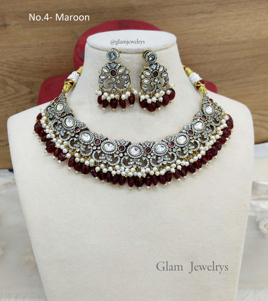 Moissanite kundan Maroon necklace Indian Jewellery Sunita Wedding Set