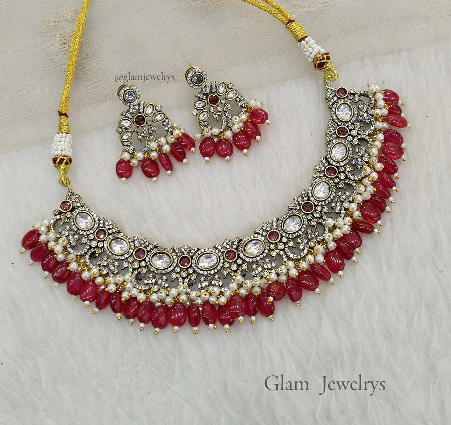 Moissanite kundan Ruby necklace Indian Jewellery Sunita Wedding Set