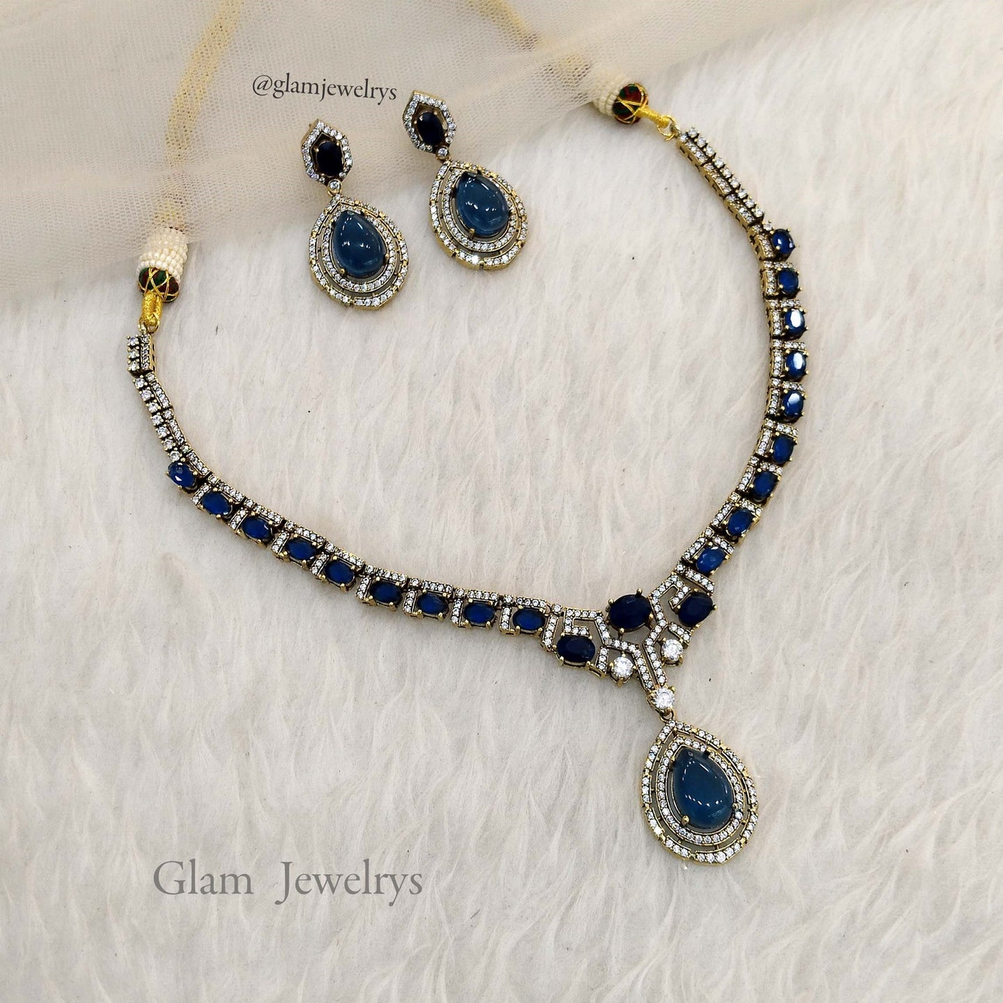 Moissanite kundan Blue necklace Indian Jewellery Sunita Wedding Set