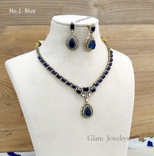 Moissanite kundan  Blue necklace Indian Jewellery Sunita Wedding Set