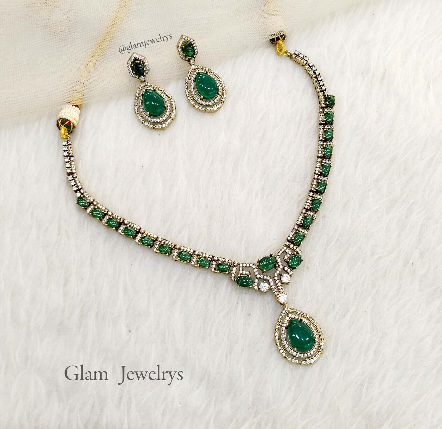 Moissanite kundan green necklace Indian Jewellery Sunita Wedding Set