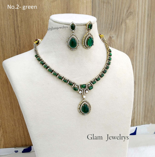 Moissanite kundan  green necklace Indian Jewellery Sunita Wedding Set