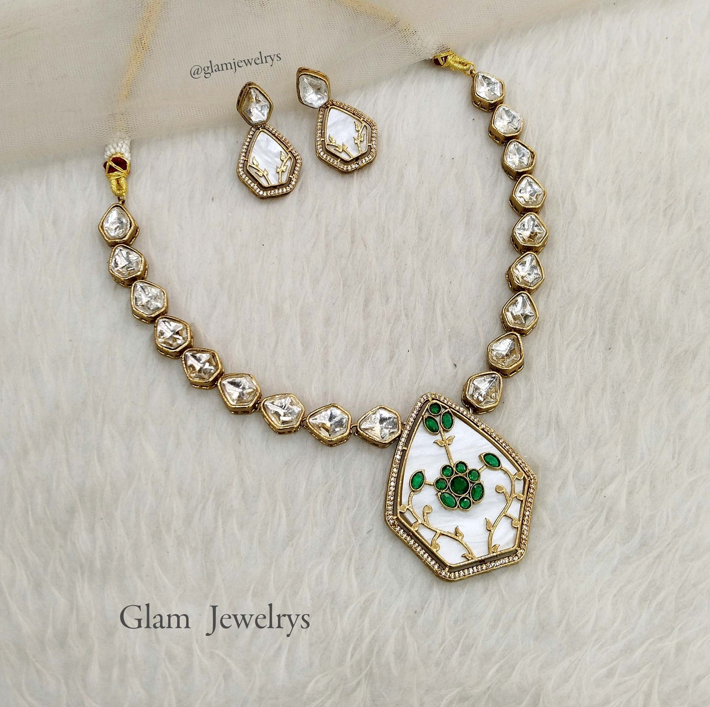 Moissanite kundan Gold green necklace Indian Jewellery Sunita Wedding Set