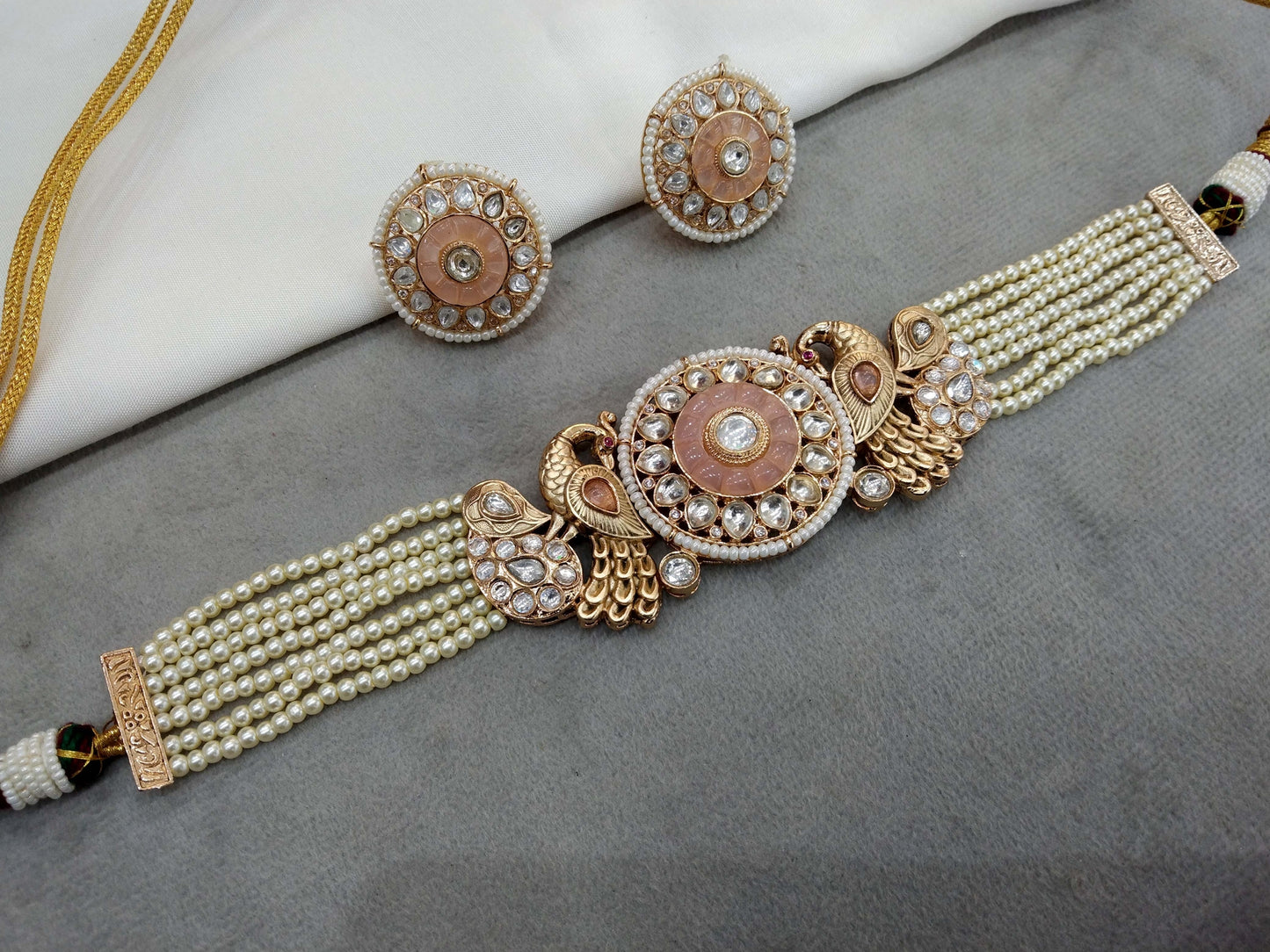 Moissanite Next To Real Kundan Gold Peach Choker Set Indian Jewellery Shweta Wedding Set