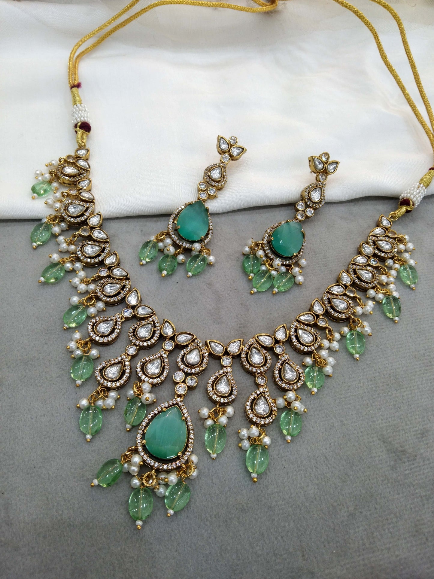 Mint Moissanite Next To Real Kundan Gold Necklace Set Indian Jewellery Shweta Wedding Set