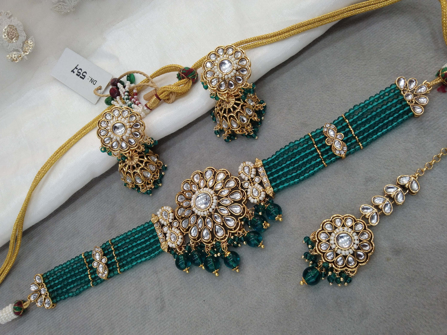 Indian Jewellery Gold Green Kundan choker Set/ kundan choker Kundan Setin Set