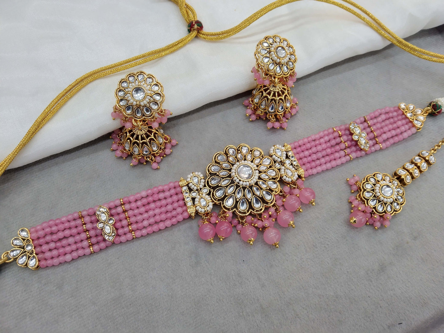 Indian Jewellery Gold Pink Kundan choker Set/ kundan choker Kundan Setin Set