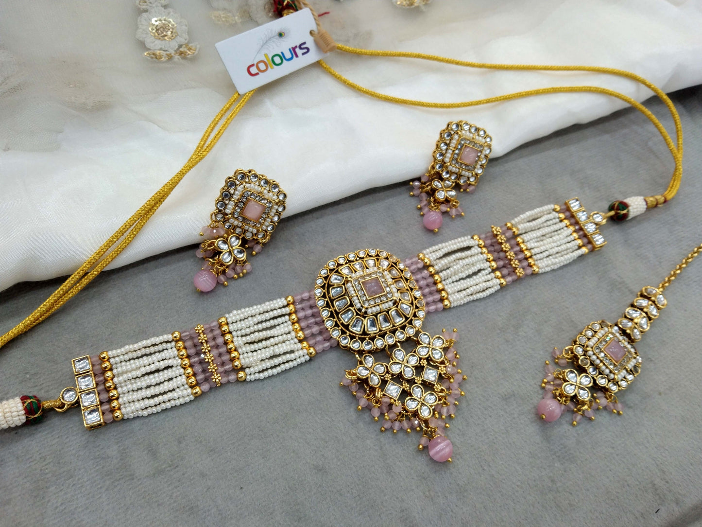 Indian Jewellery Gold Pink Kundan choker Set/ kundan choker Priya Jewellery Set