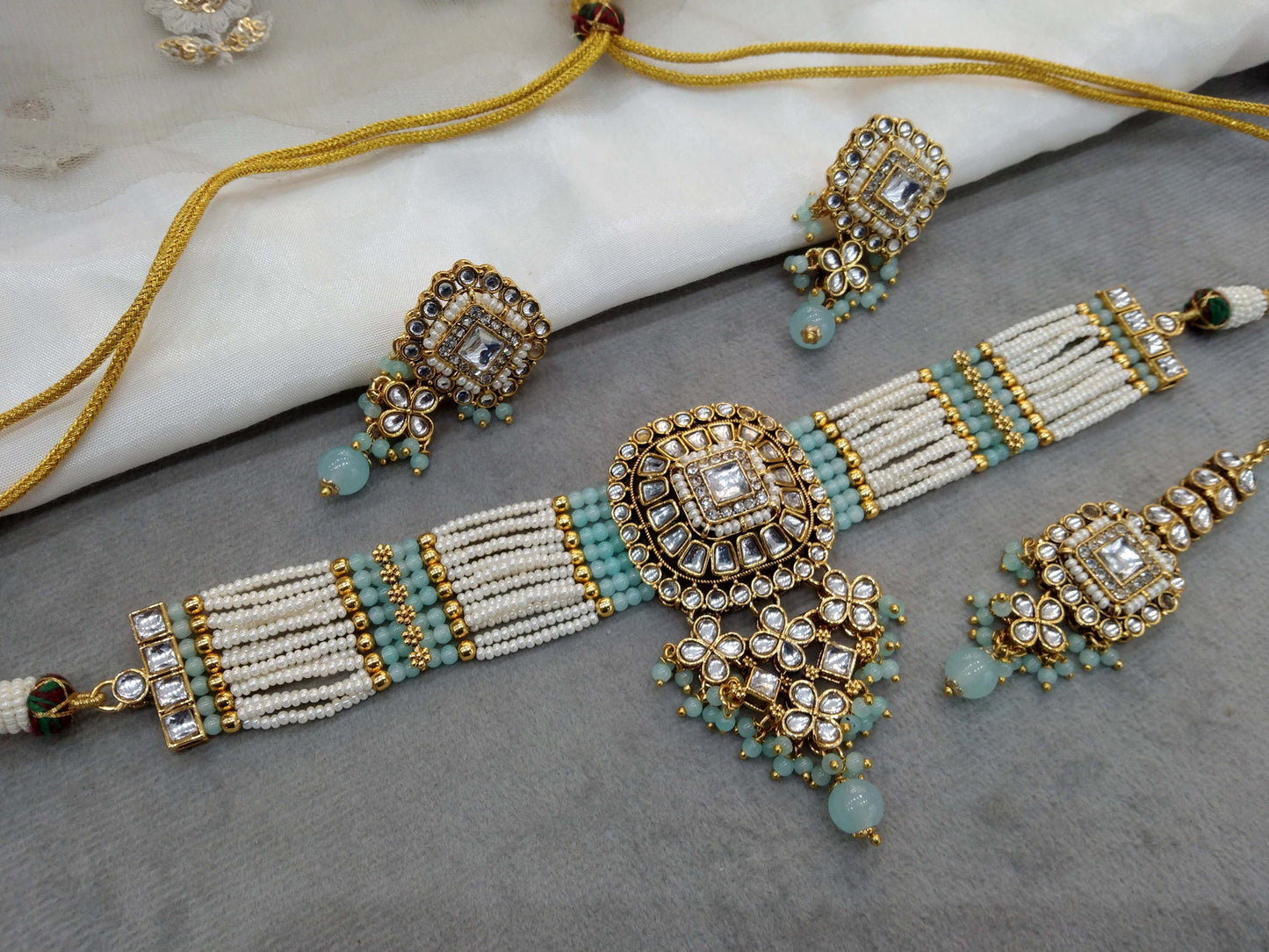 Sea Green Choker Set Indian Jewellery Gold Kundan choker Set/ kundan choker Priya Jewellery Set