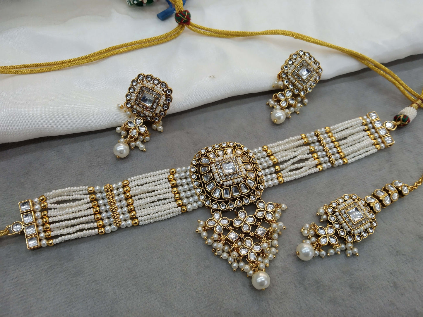 Indian Jewellery Gold White Kundan choker Set/ kundan choker Priya Jewellery Set