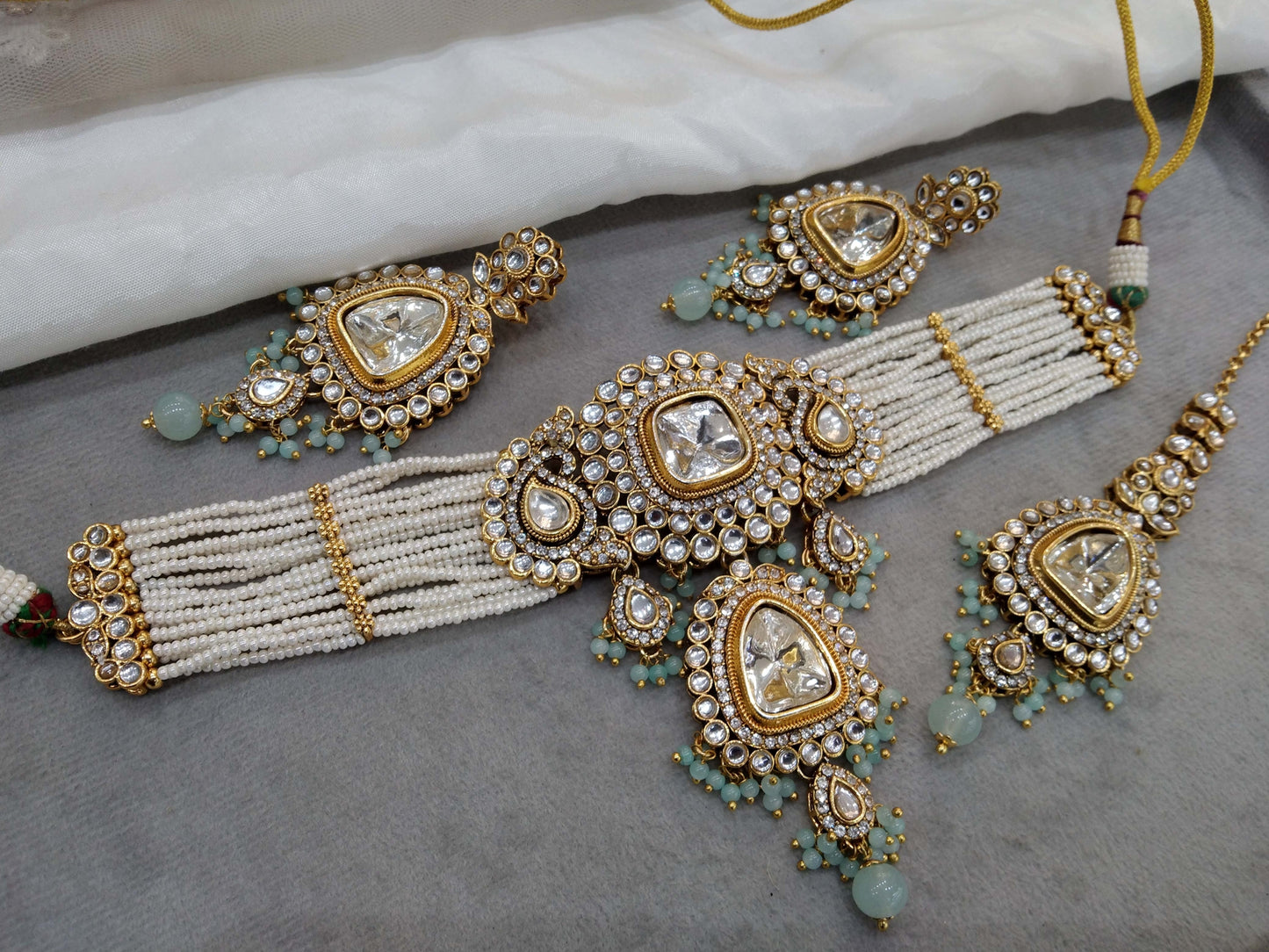 Sea Green choker Indian Jewellery Kundan choker Set/ kundan choker Kundan Meet Necklace Set