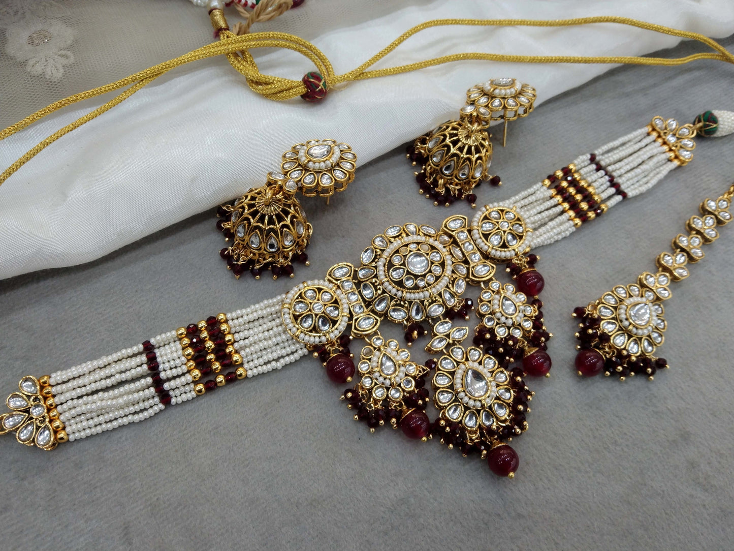 Indian Jewellery Kundan Maroon choker Set/ kundan choker Kundan Siya Necklace Set