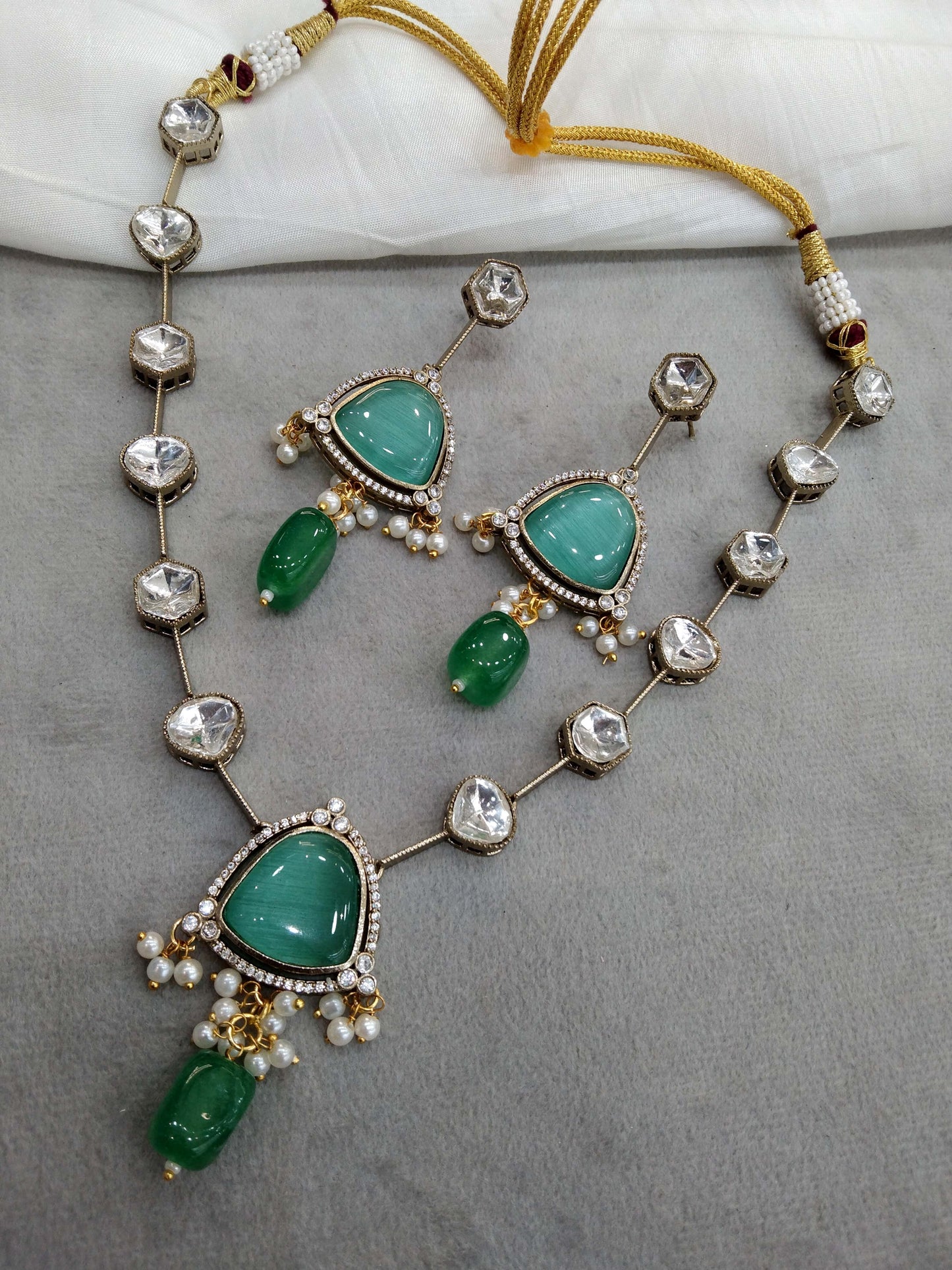 Moissanite kundan Sea Green necklace Indian Jewellery riya Wedding Set
