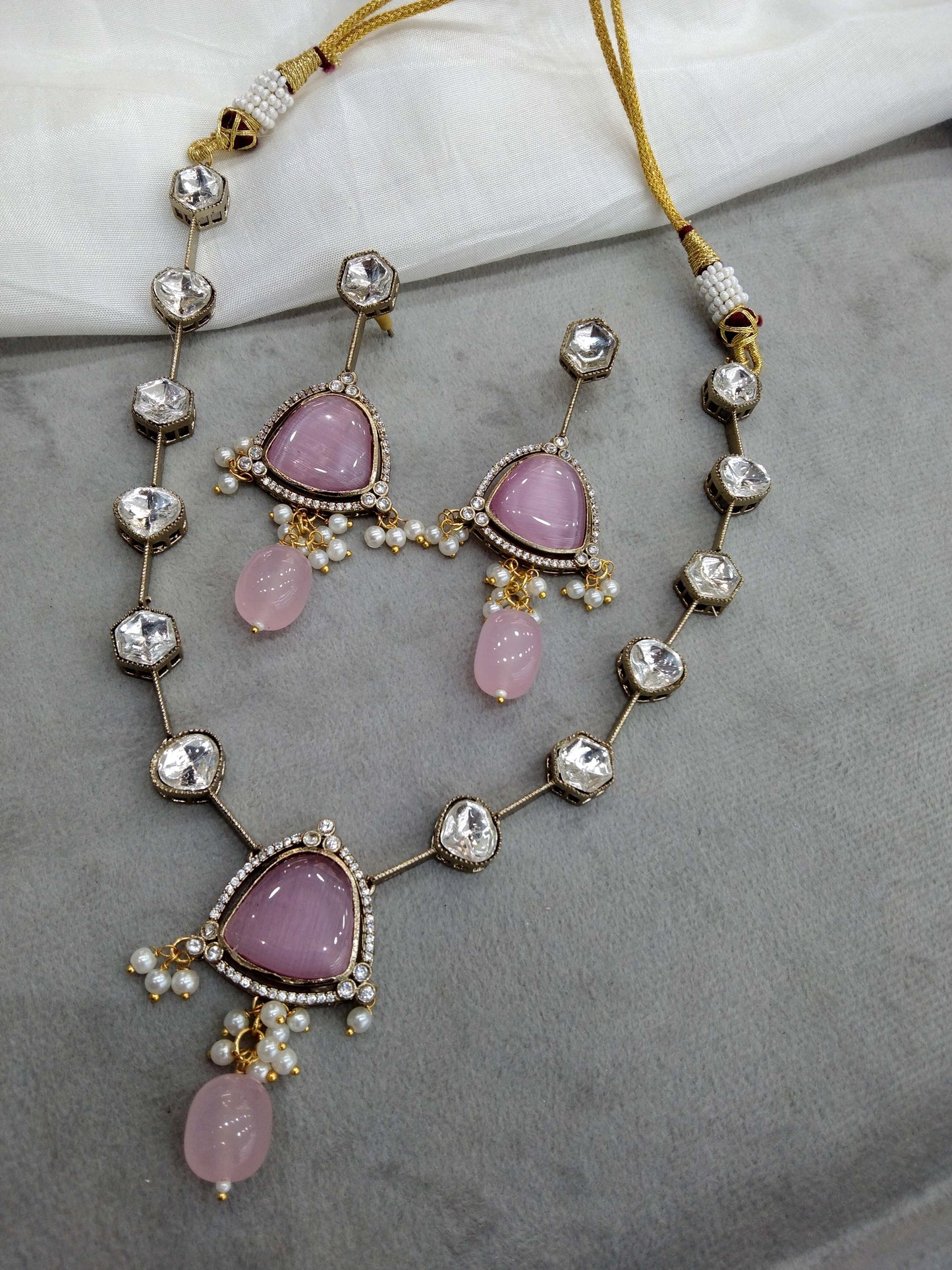 Indian kundan Pink necklace Indian Jewellery riya Wedding Set
