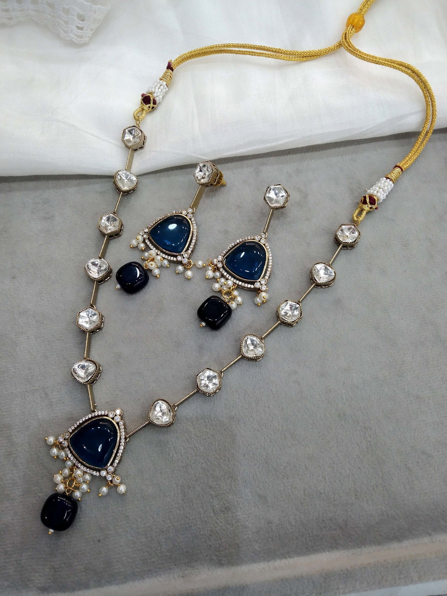 Indian kundan Blue necklace Indian Jewellery riya Wedding Set