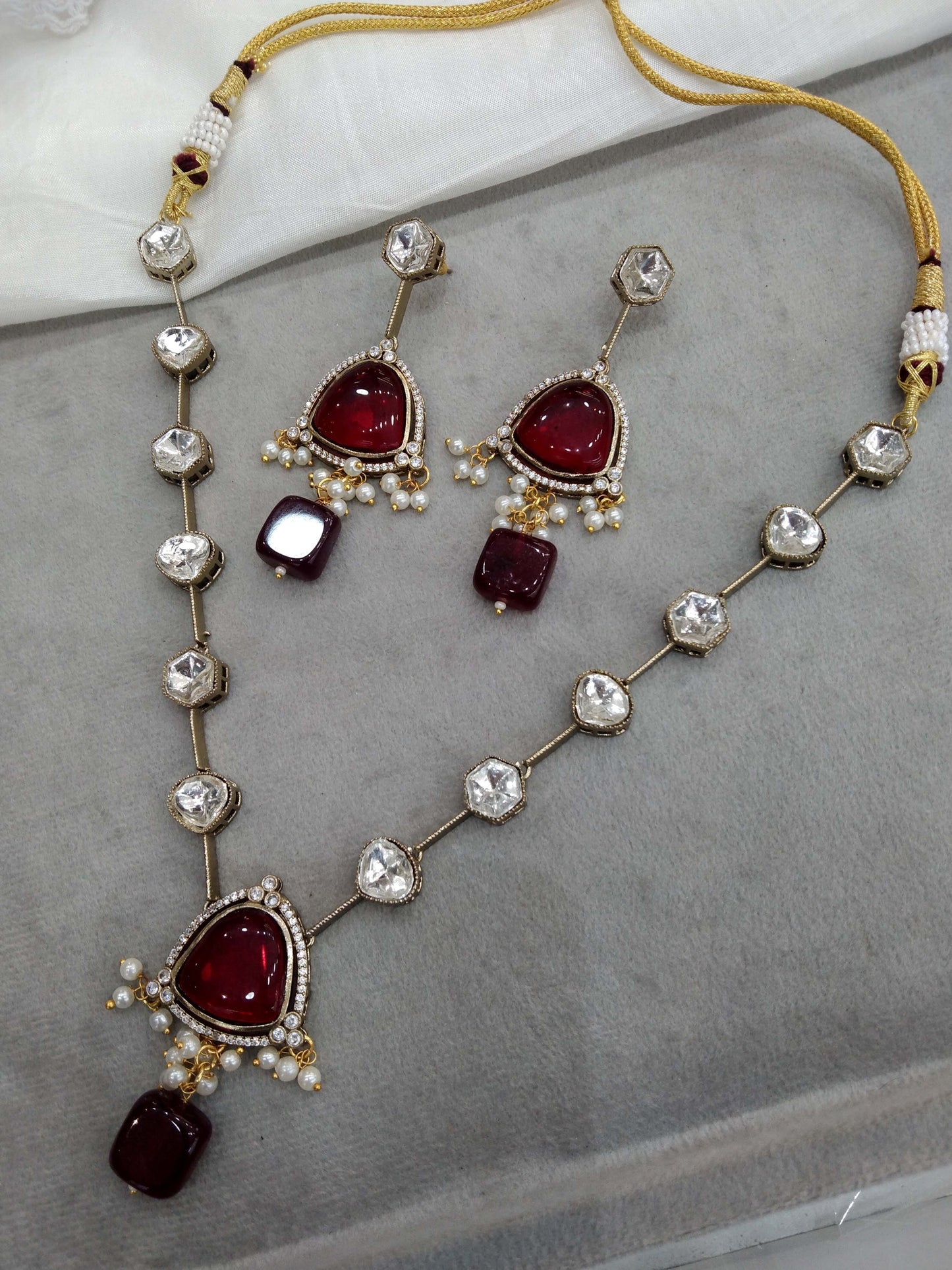 Maroon Indian kundan necklace Indian Jewellery riya Wedding Set