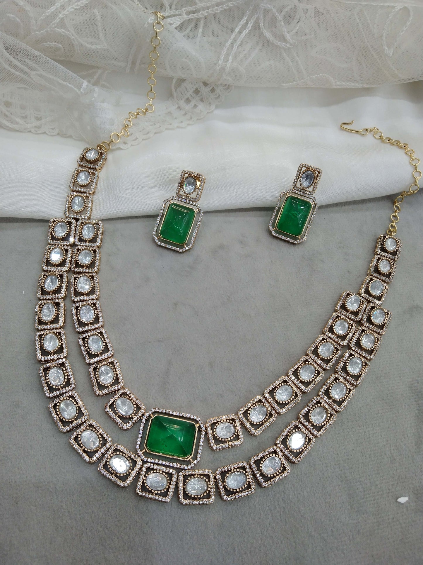 Moissanite Indian Jewellery kundan Green necklace Set Indian Jewellery maya Wedding Set