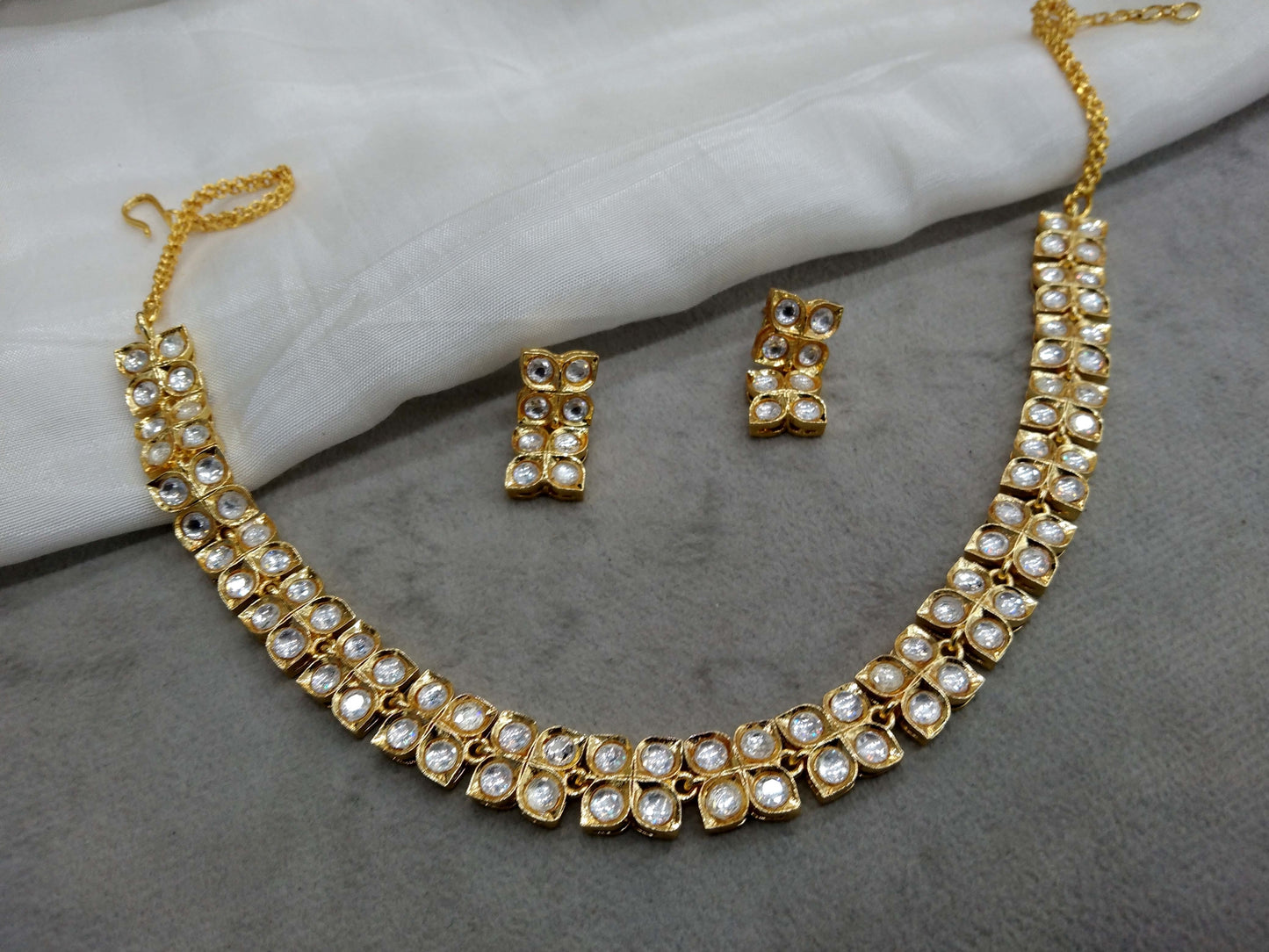 Moissanite Indian Jewellery kundan Gold White necklace Set Indian Jewellery maya Wedding Set