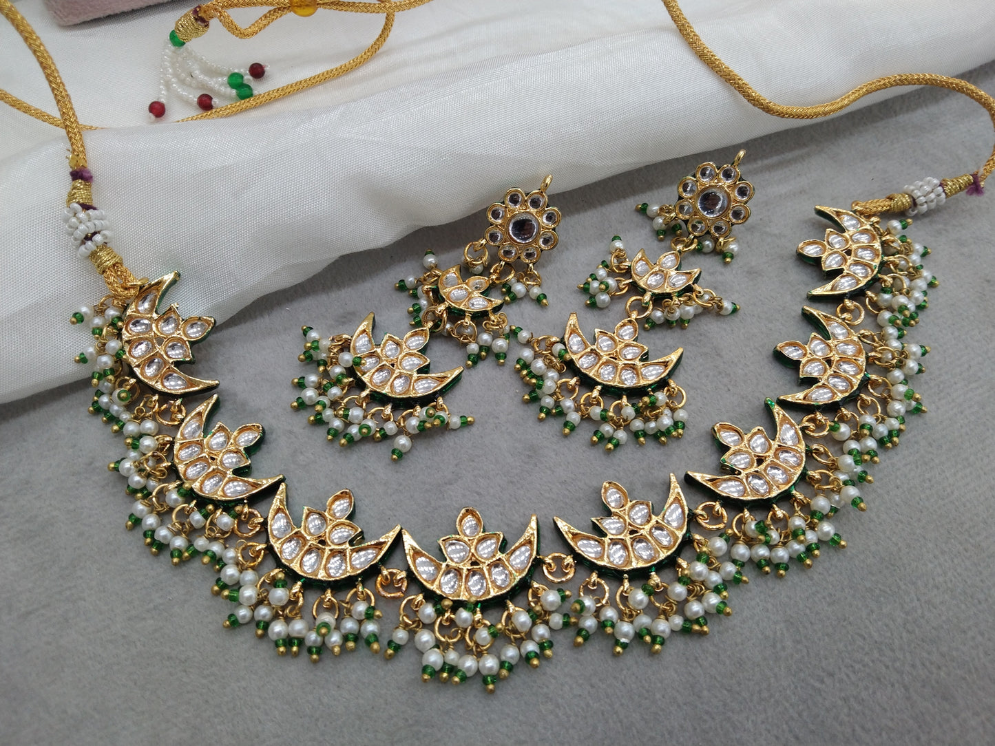 Moissanite Indian Jewellery kundan Green necklace Set Indian Jewellery maya Wedding Set