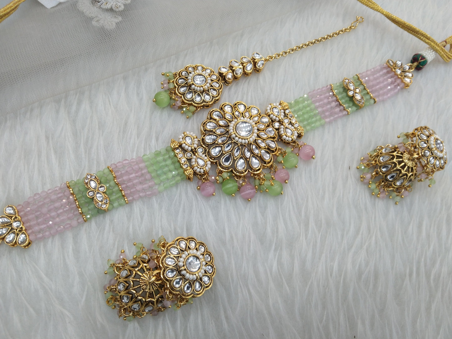 Pista Pink Choker Set Indian Jewellery Gold Kundan choker Set/ kundan choker Setin Set