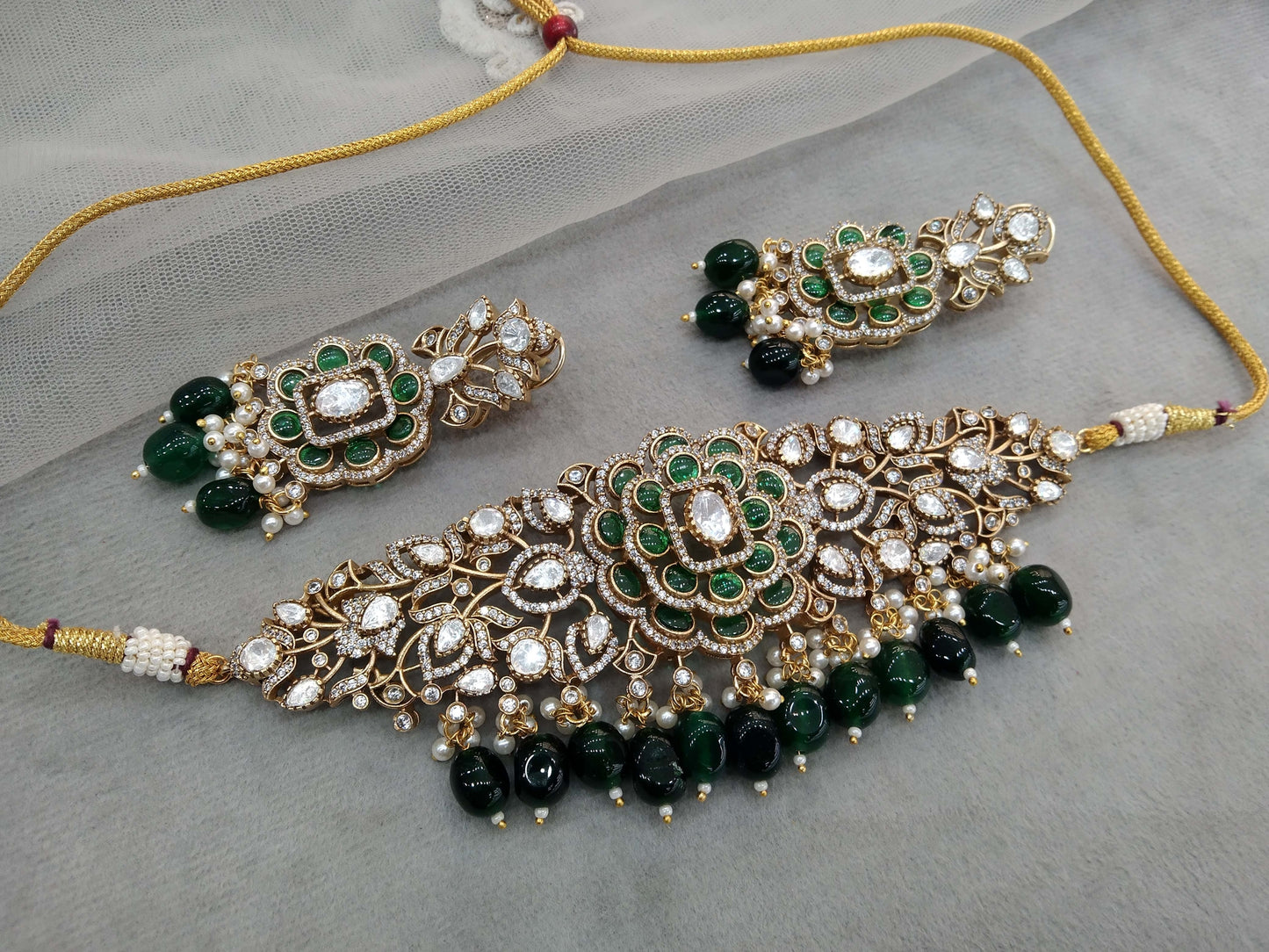 Choker Set Indian Jewellery Gold Green Kundan choker Set/ kundan choker Mohini Set