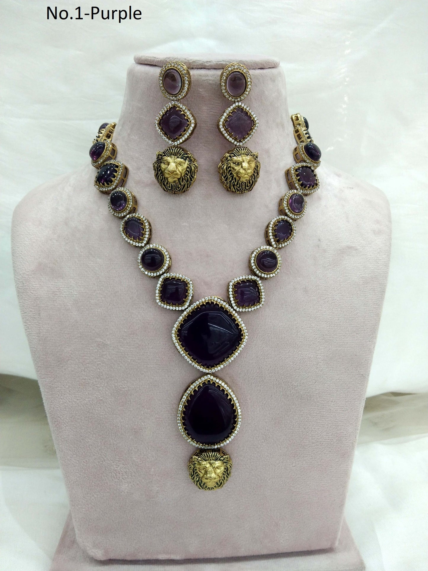 Moissanite Purple Necklace Set /Indian Necklace Set/ Indian sweety Jewellery