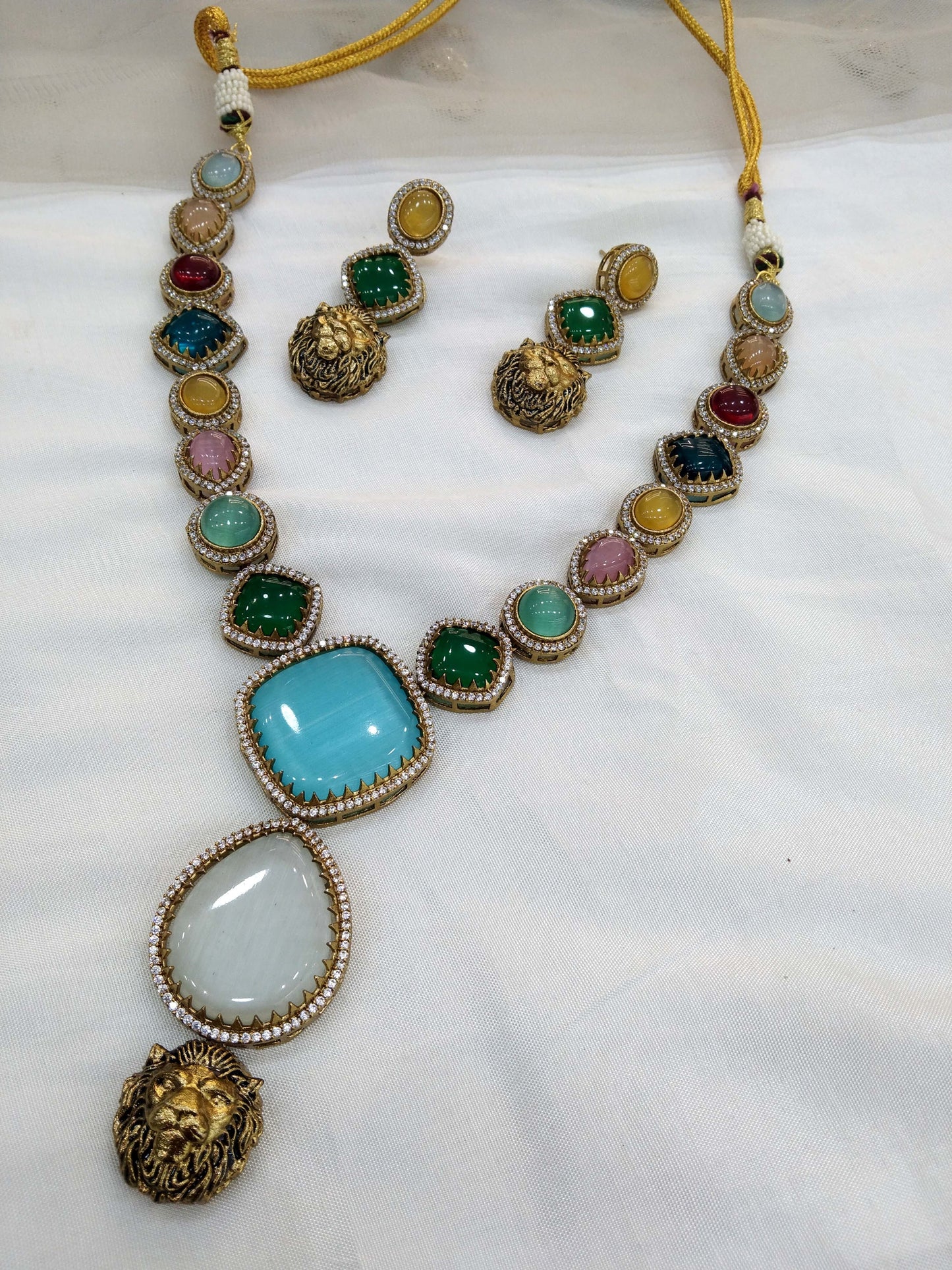 Moissanite Multicolor Necklace Set /Indian Necklace Set/ Indian sweety Jewellery