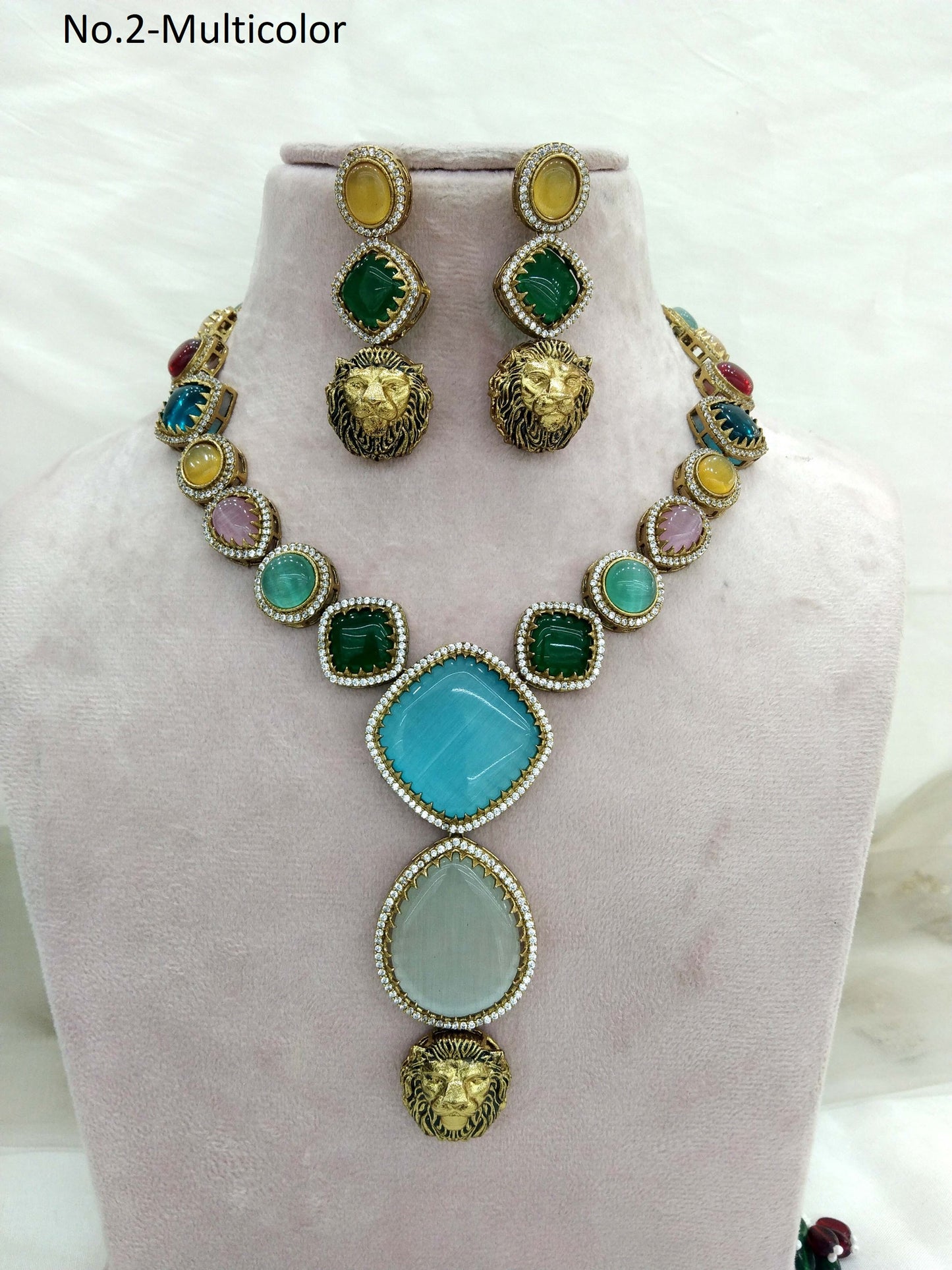 Moissanite Multicolor Necklace Set /Indian Necklace Set/ Indian sweety Jewellery