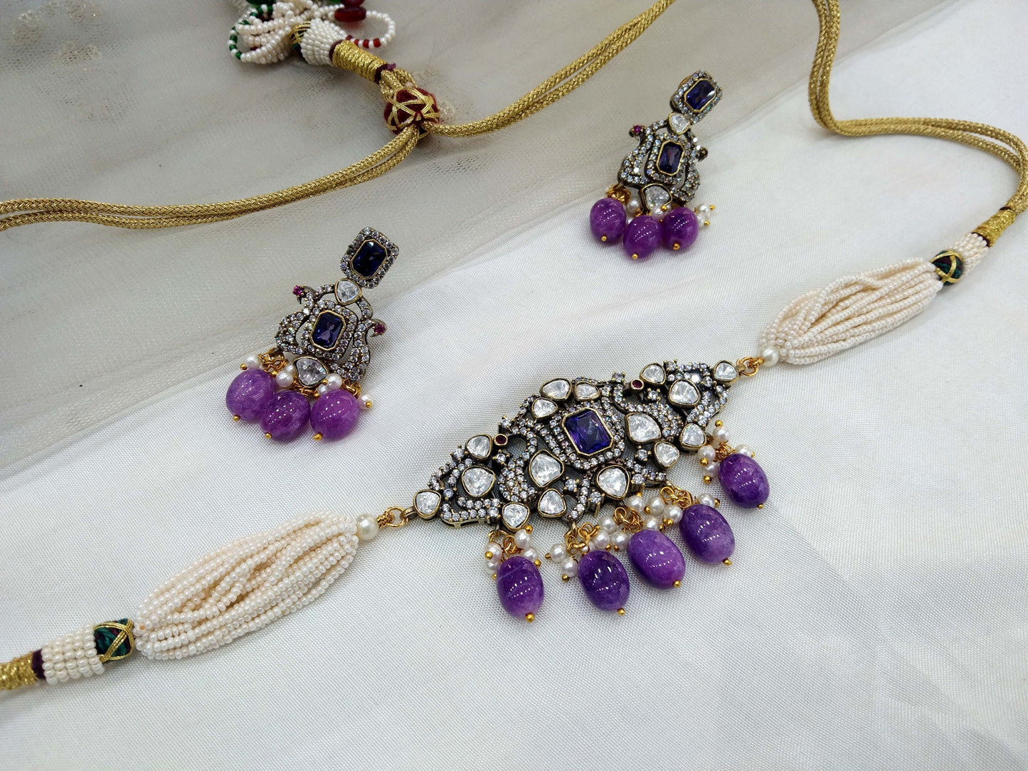 Moissanite Lavender choker jewellery Set /Indian choker Set/ Indian sweety Jewellery