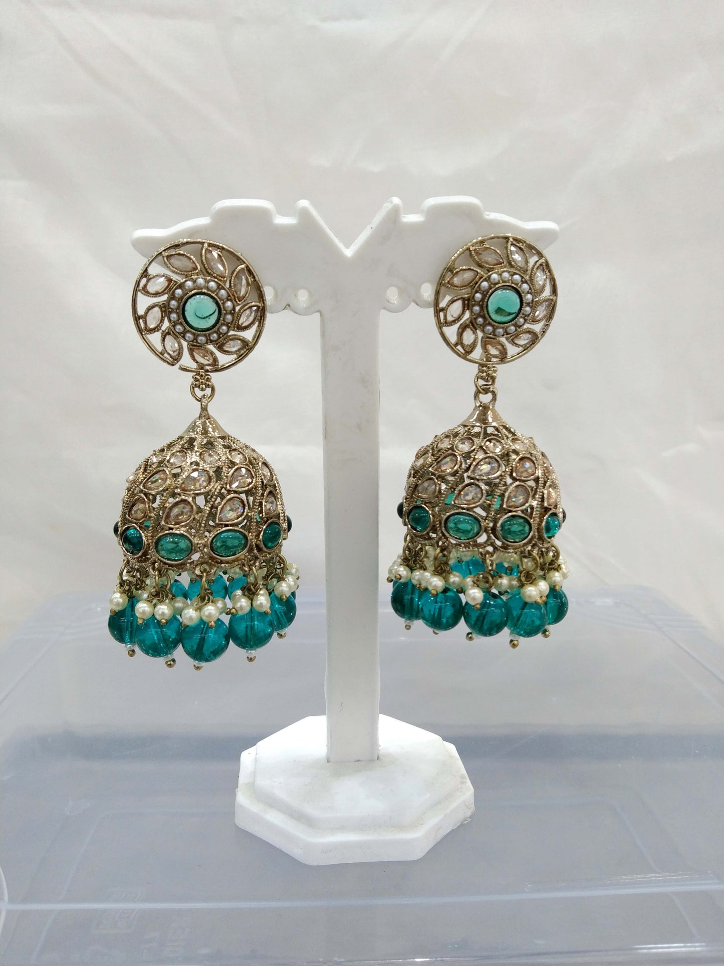 Indian Rama green jhumka Earrings Jewellery/ Punjabi Jhumka Earrings Suman Set