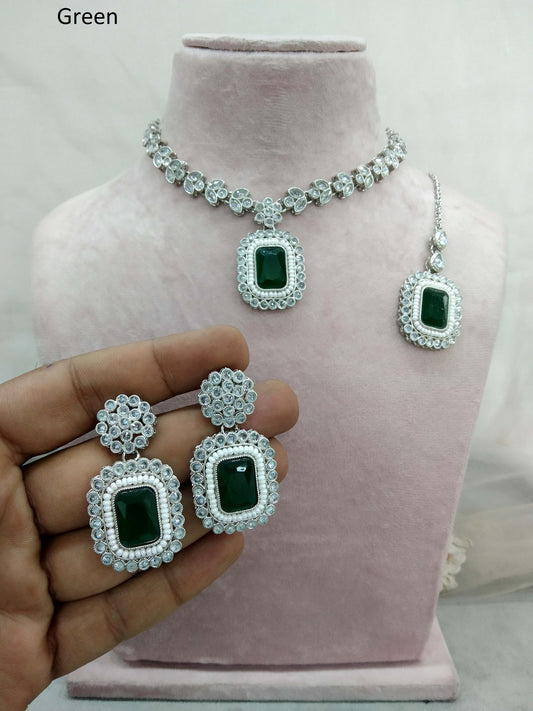 Green Silver necklace jewellery set/ necklace Indian rishi jewellery set