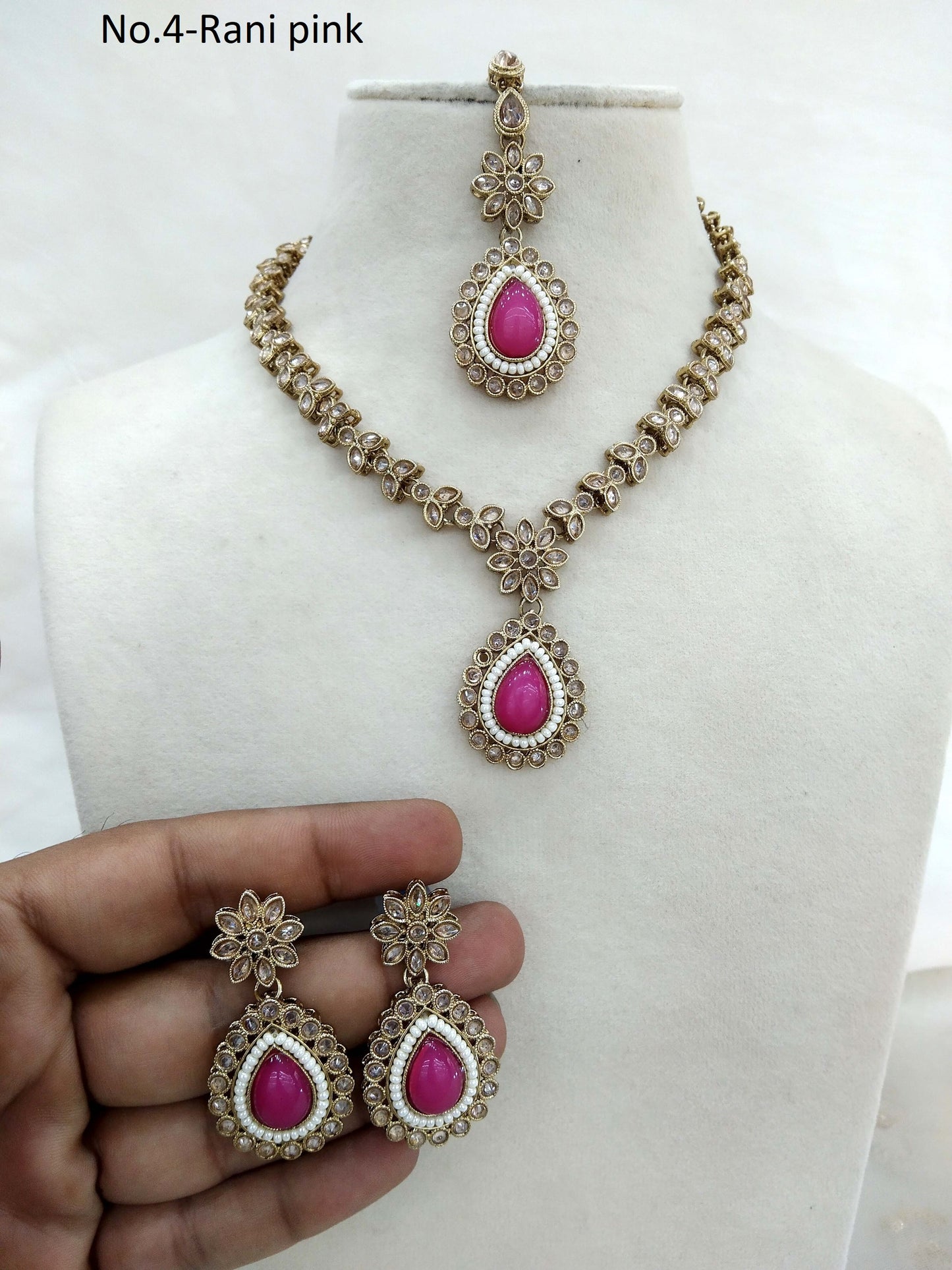 Rani pink indian jeweller Antique gold necklace set/ necklace Indian rishi jewellery set