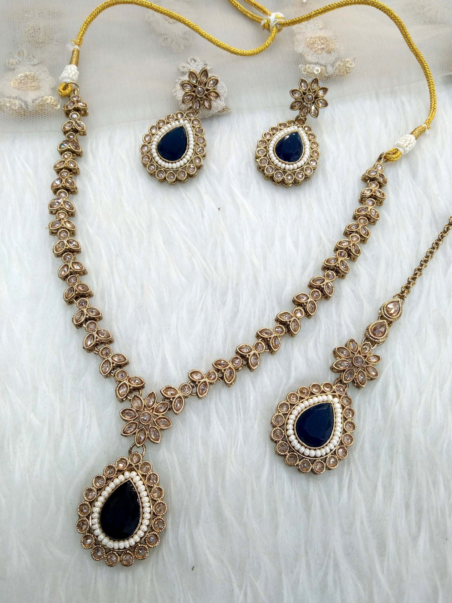Blue indian jeweller Antique gold necklace set/ necklace Indian rishi jewellery set