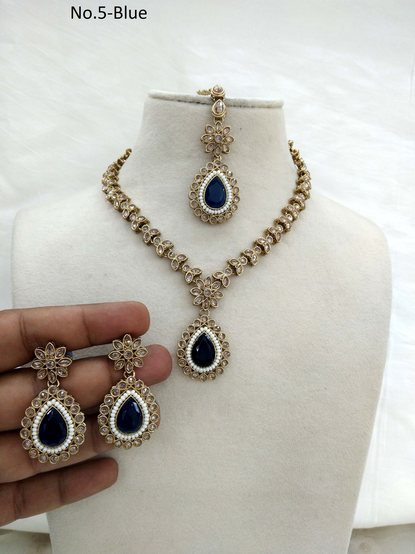 Blue indian jeweller Antique gold necklace set/ necklace Indian rishi jewellery set