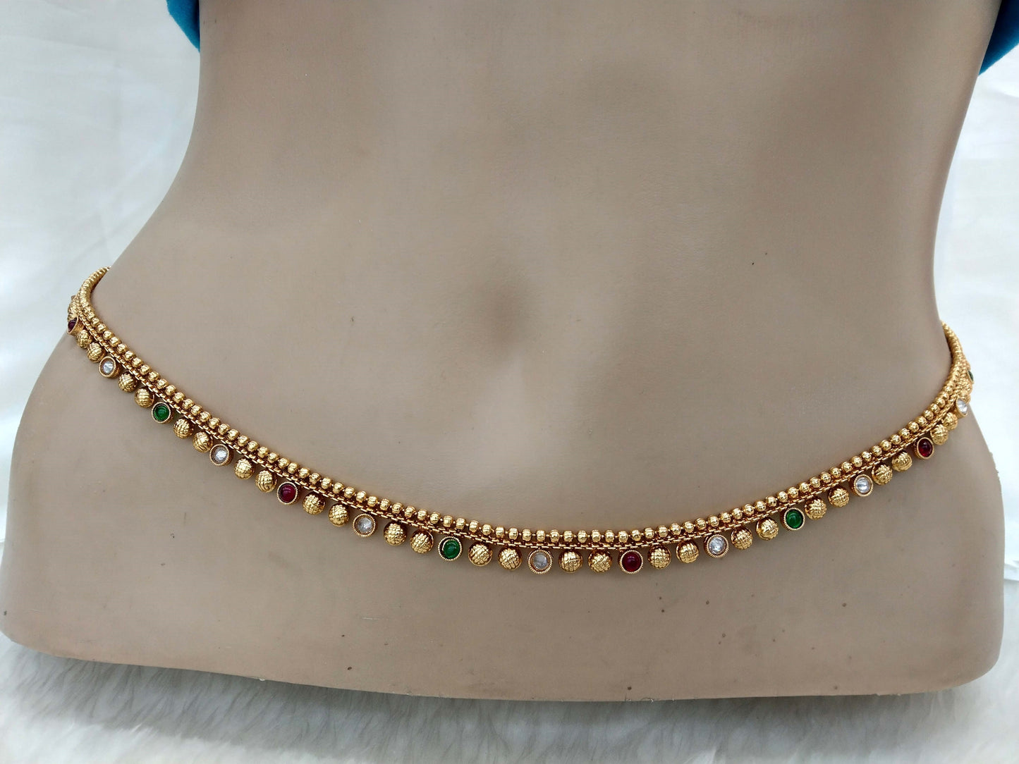 Gold ruby green Sari Saree Belly Chain Jewellery Indian Kamarbandh Kamarband Online