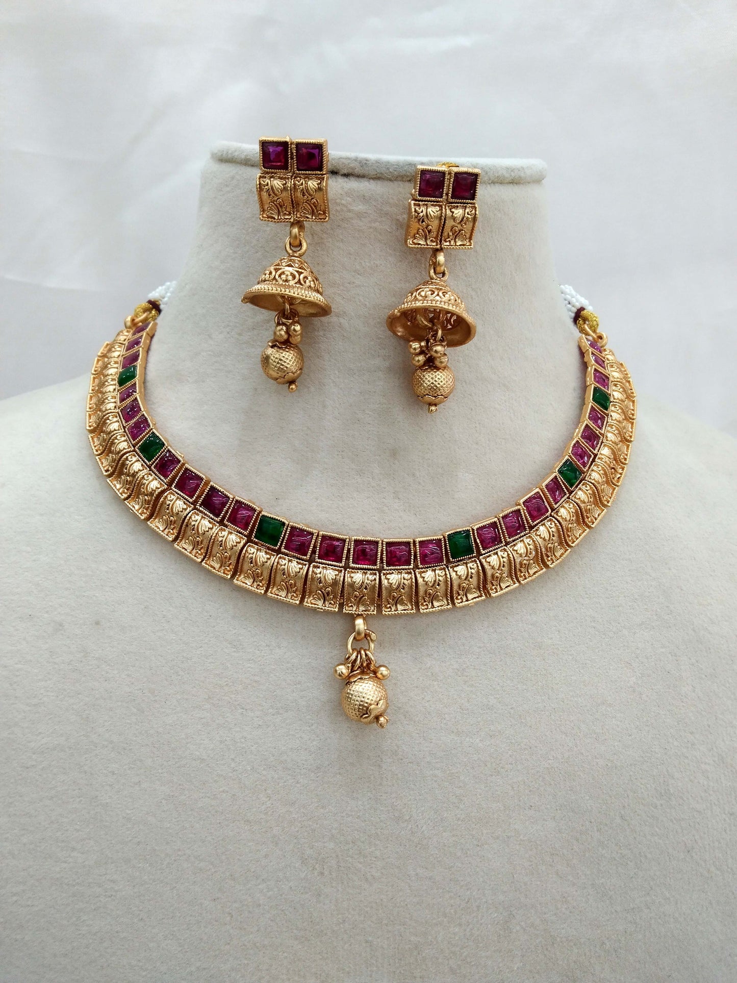 Gold polki necklace set Indian challa Jewellery