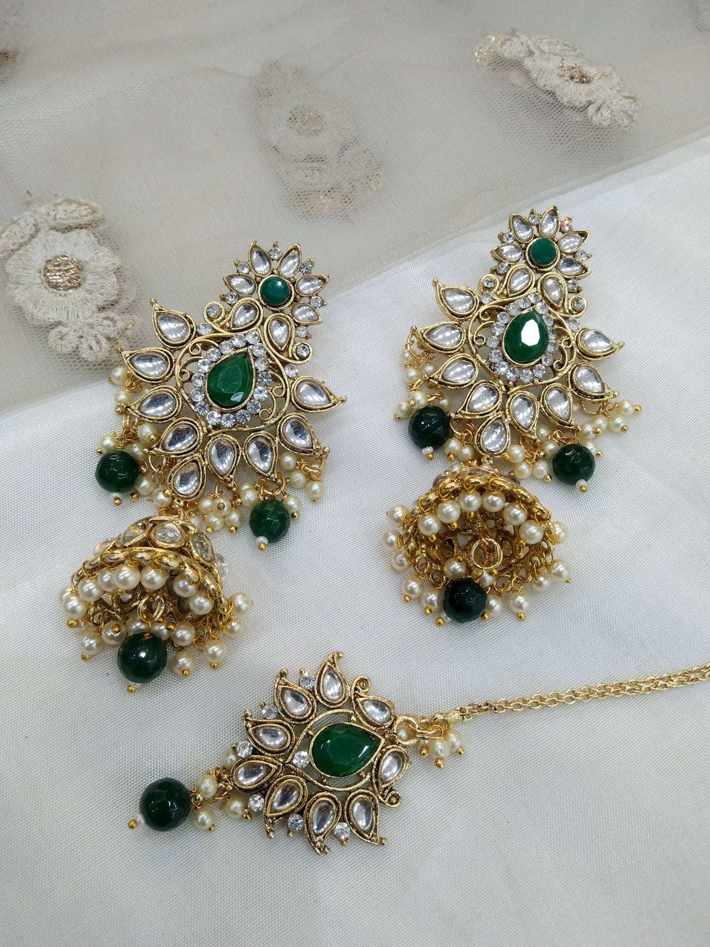 Indian Earrings tikka Jewellery/gold Green Earrings tikka meena set/ bollywood Earrings Set