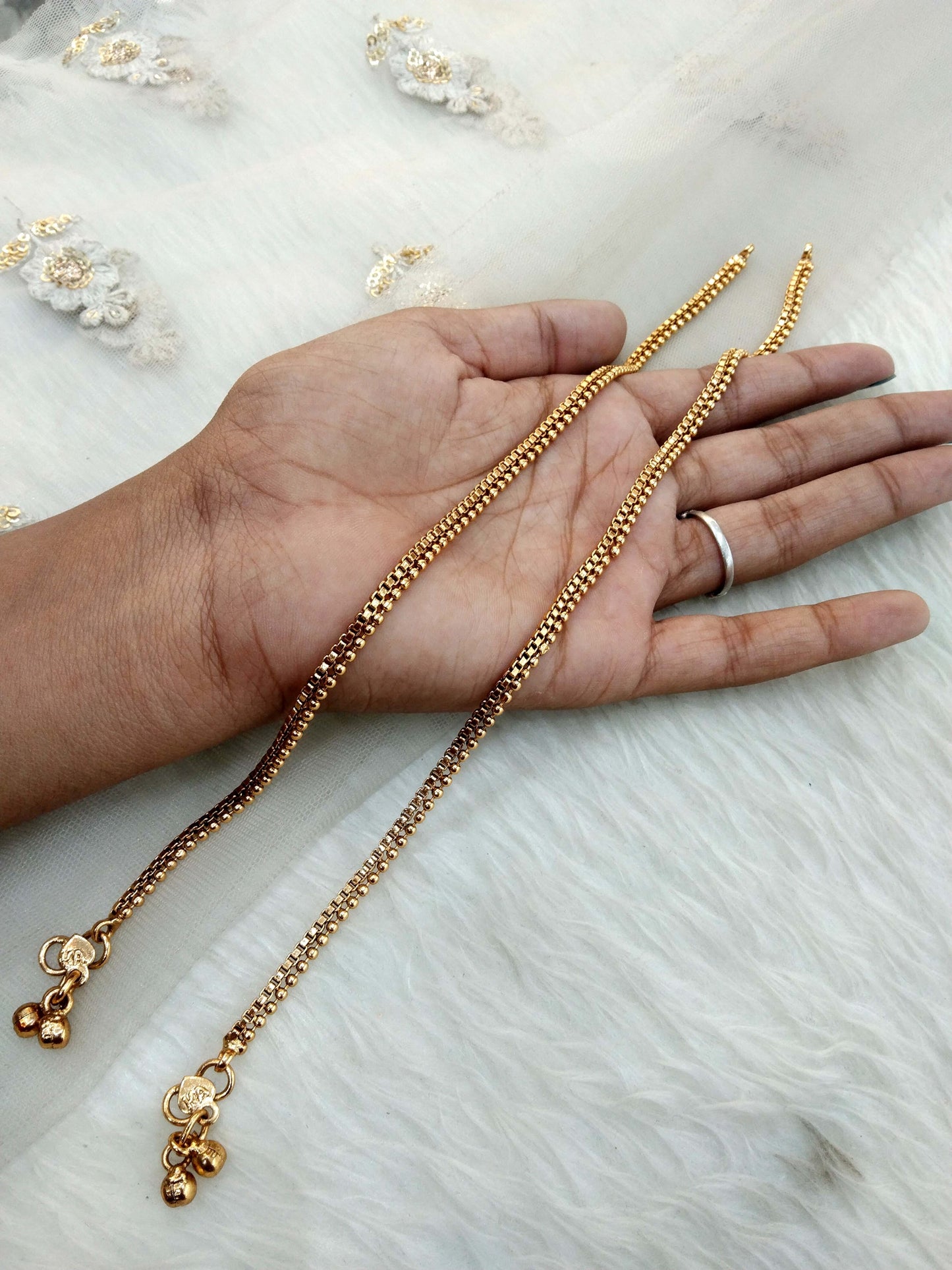 Anklets Foot Bracelet Gold Indian pair Payal Jhanjar Jewellery/Traditional Bollywood Panjeb Jewelry