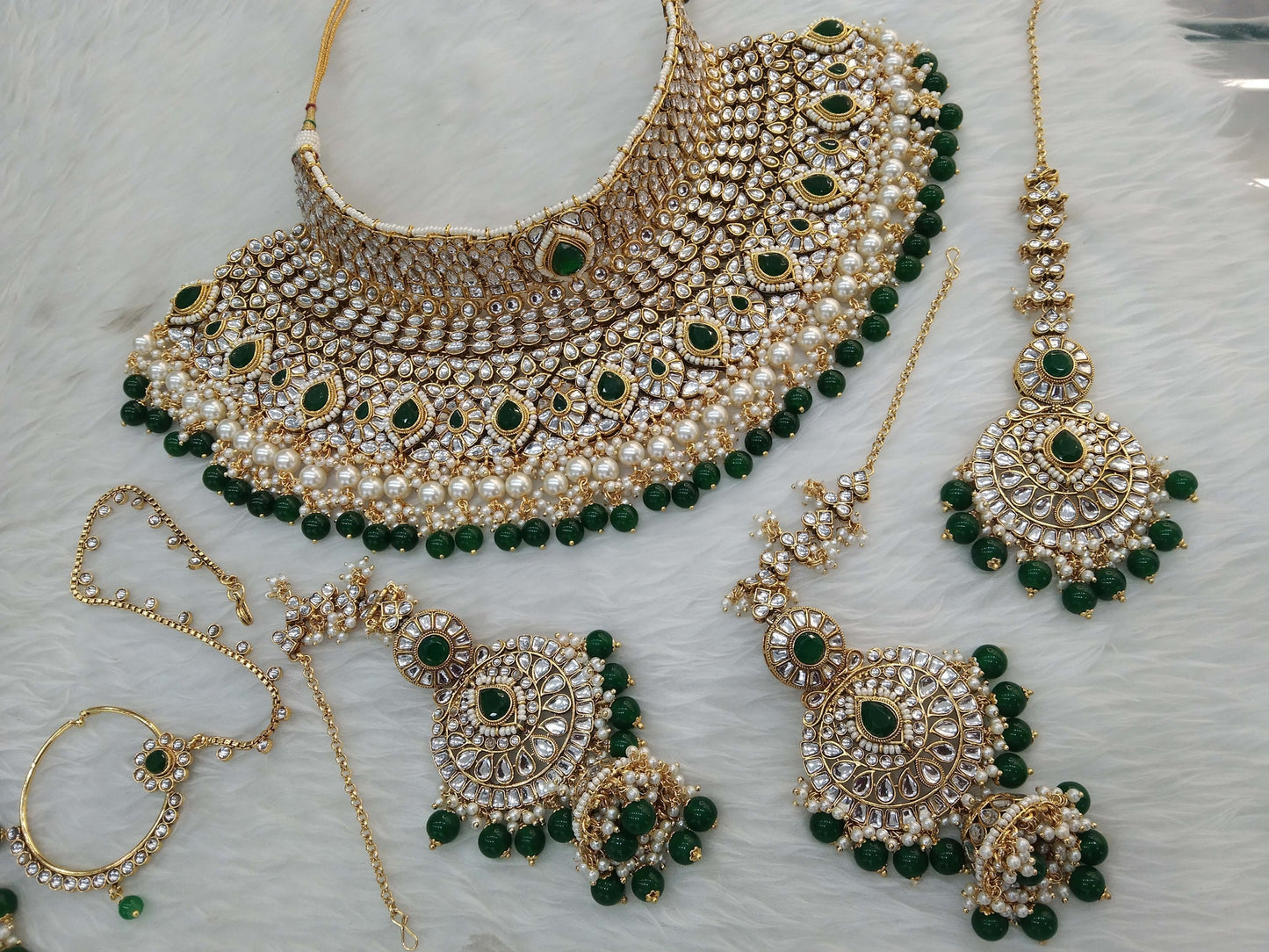 Green Bridal Wedding Indian Jewellery Kundan Full Bridal Necklace Set Online