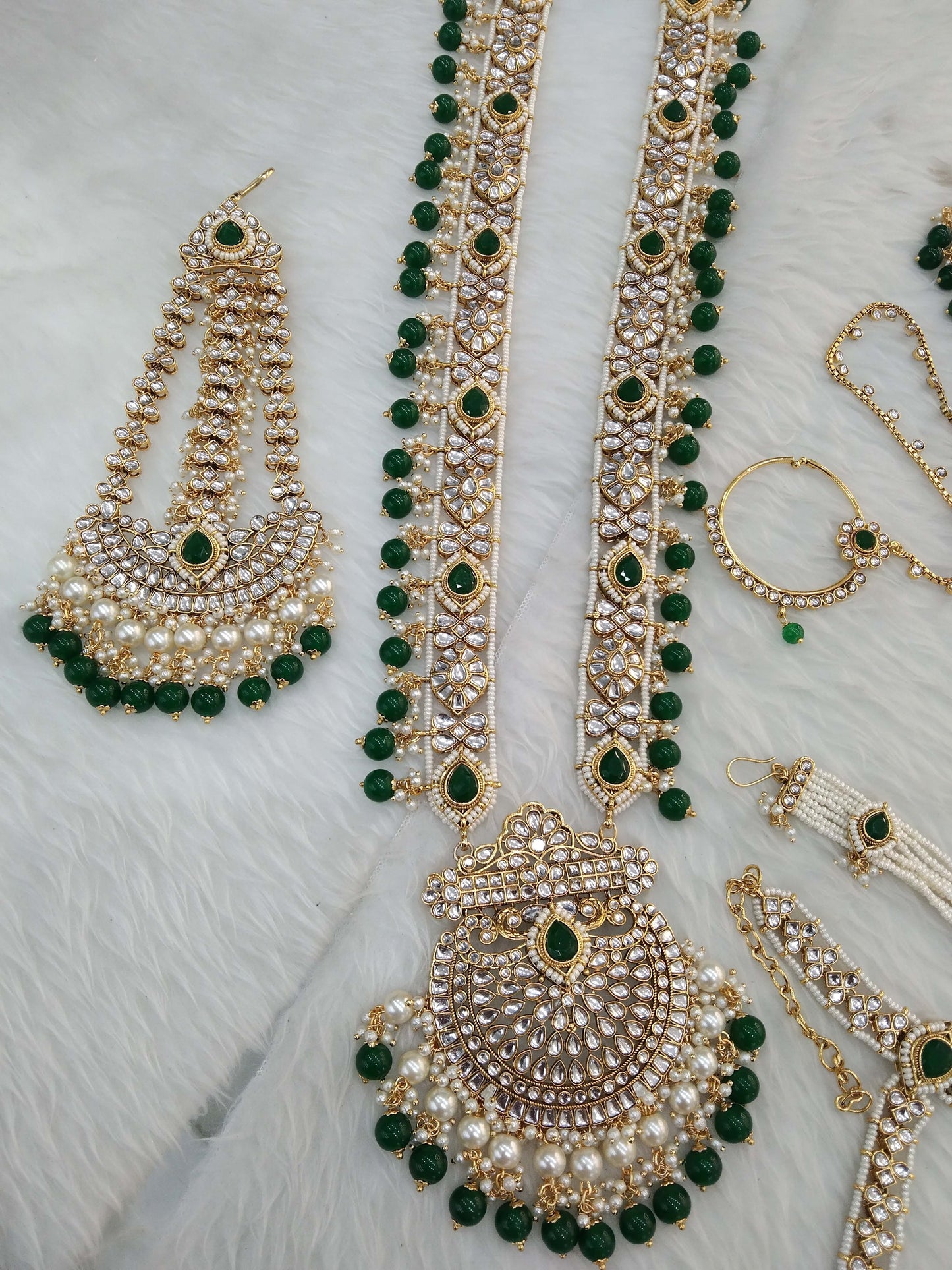 Green Bridal Wedding Indian Jewellery Kundan Full Bridal Necklace Set Online
