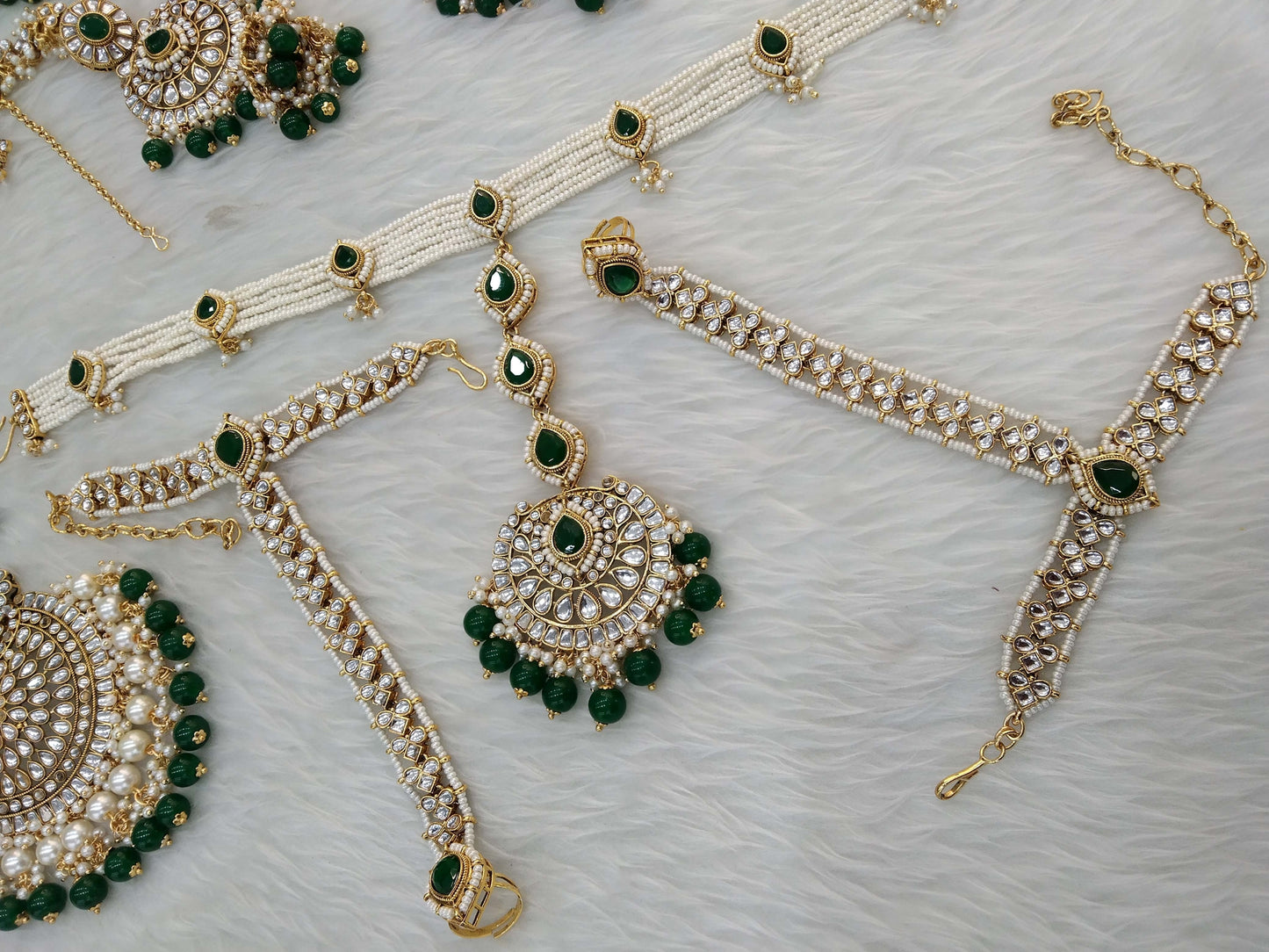 Green Bridal Wedding Indian Jewellery Kundan Full Bridal Necklace Set Online