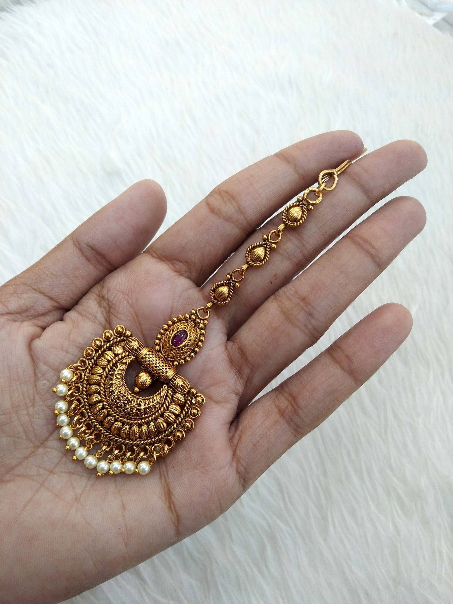 Gold polki Ruby Tika Tikka Jewellery Indian Headpiece Tikka toni Jewellery