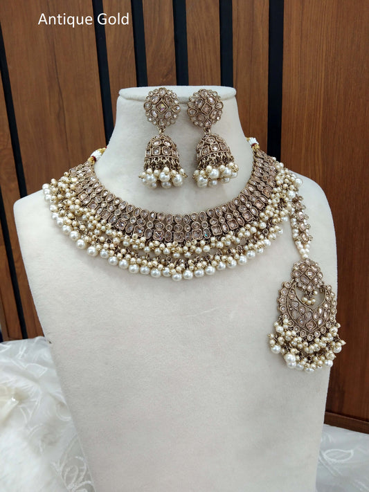 Indian  Jewellery Antique Gold necklace Tikka Set/juhi