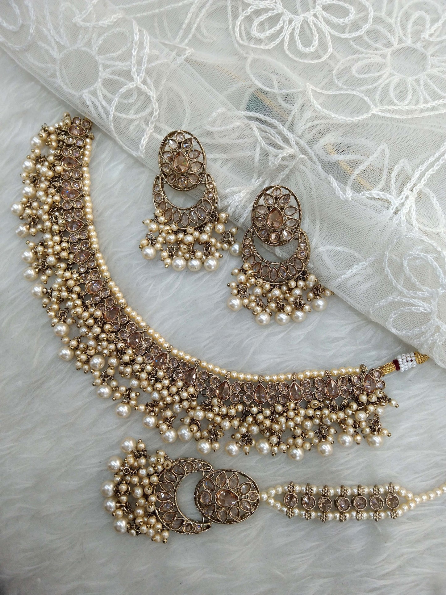 Indian Jewellery Antique Gold necklace Tikka Set/Gold Bollywood Jass Set
