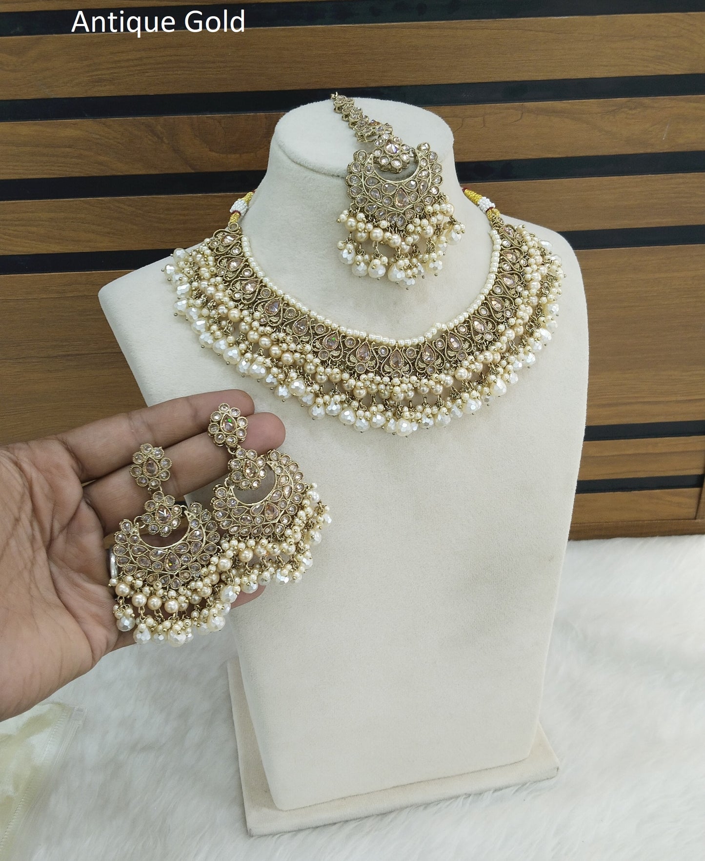 Indian Jewellery Antique Gold necklace Tikka Set/ Parisha