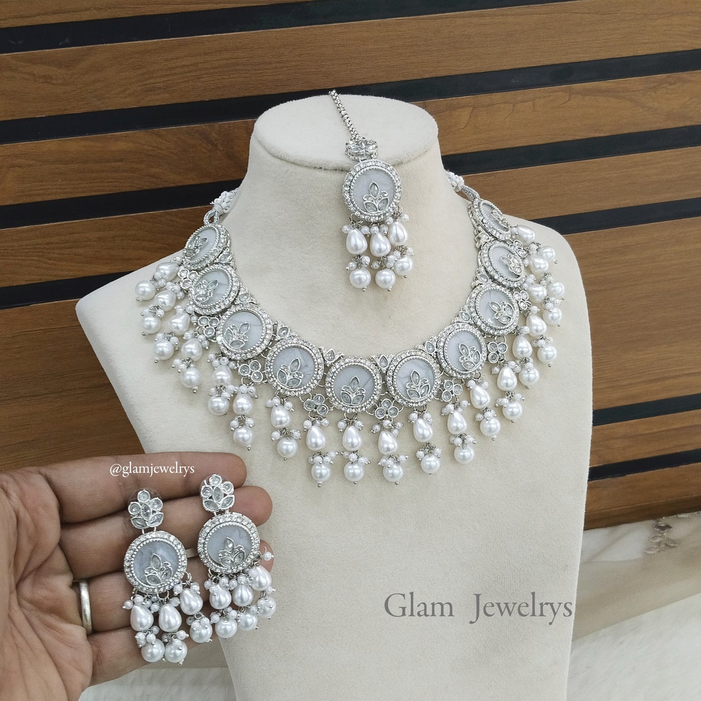 Indian Jewellery silver necklace Tikka Set/ Daisy
