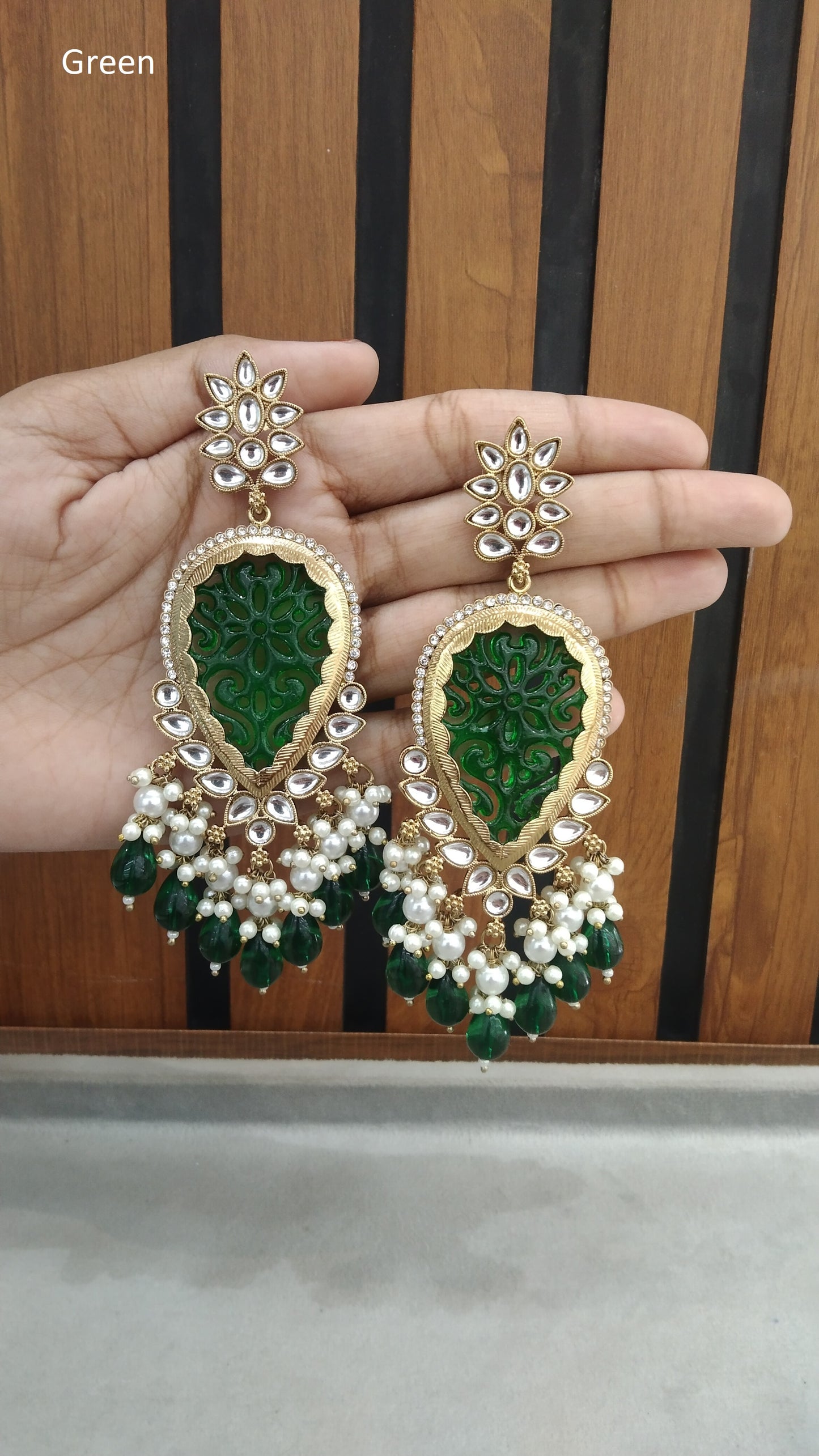 Indian Kundan Green Charvi Earrings