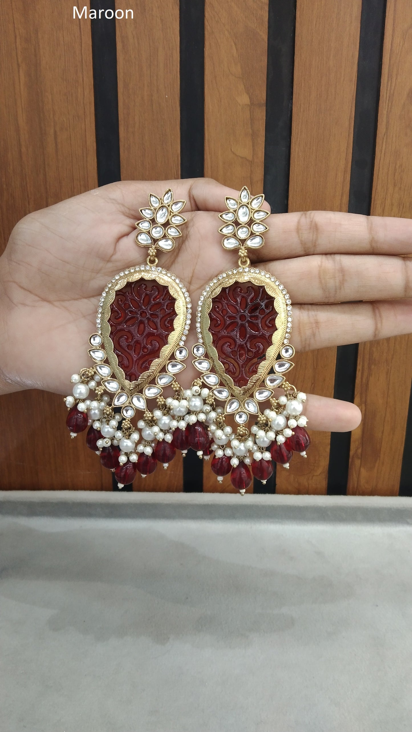 Indian Kundan Maroon Charvi Earrings