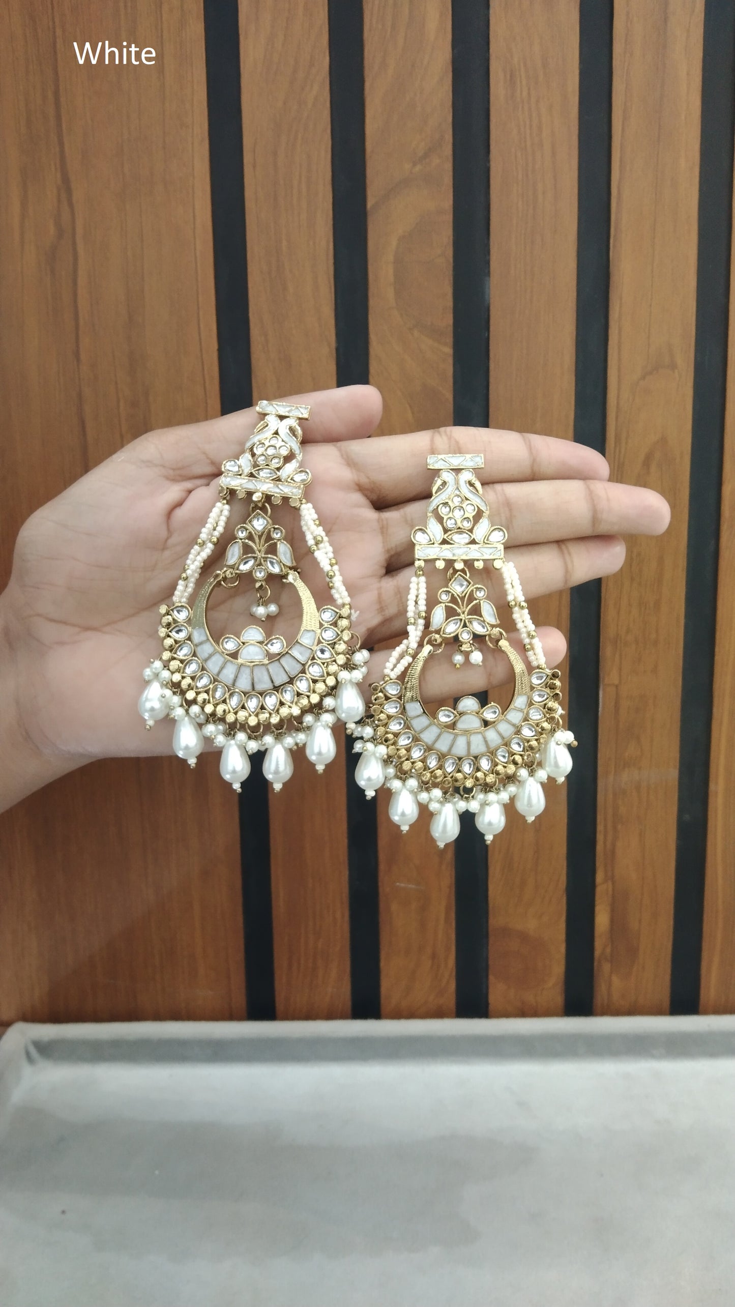 Indian Kundan White Kriti Earrings