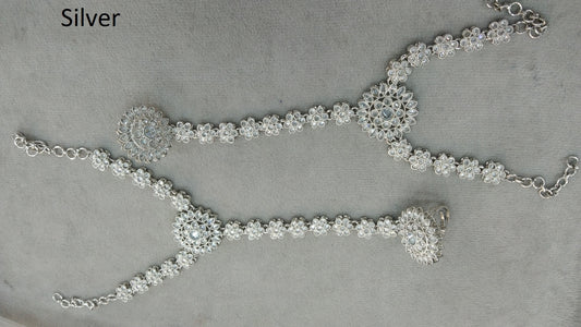 Indian  Hand Bracelets Silver Bridal pair Finger ring Panja Jewellery